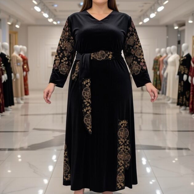 قفطان استراس زهري قطيفة رويال كود 219