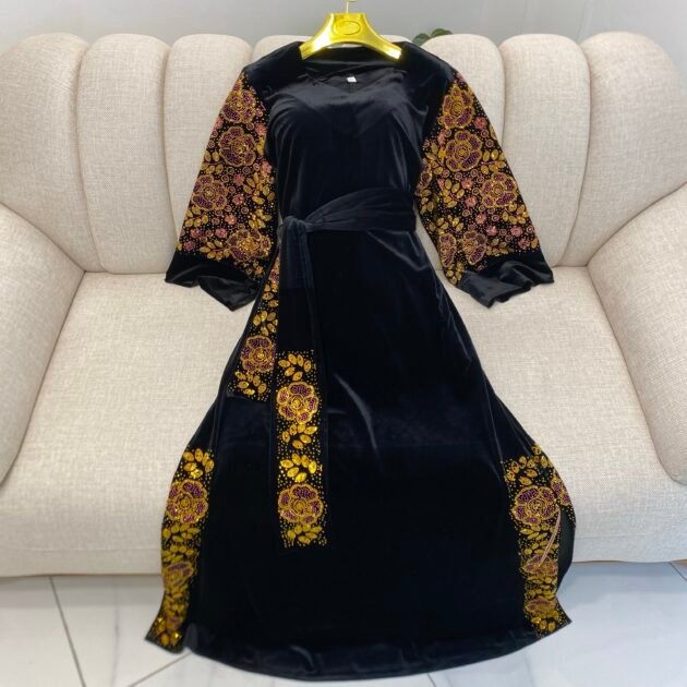 قفطان استراس زهري قطيفة رويال (كود 219)